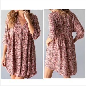 NATURAL LIFE Stella V Neck Dress in Pink Ditsy Floral size Medium